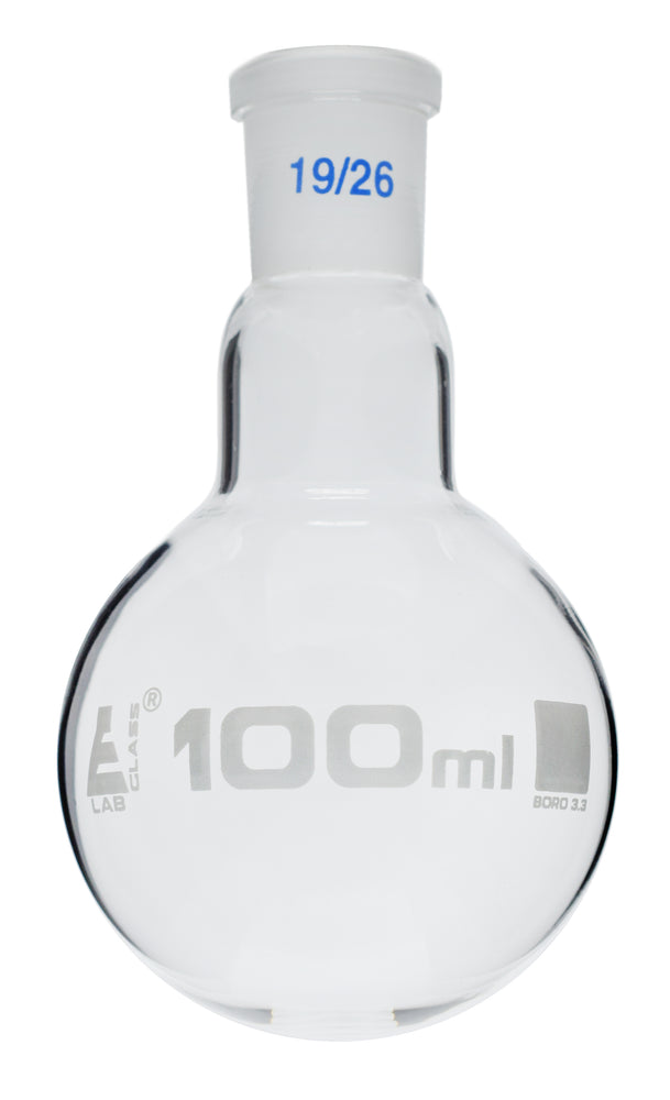Florence Boiling Flask, 100ml - 19/26 Interchangeable Joint - Borosilicate Glass - Round Bottom - Eisco Labs