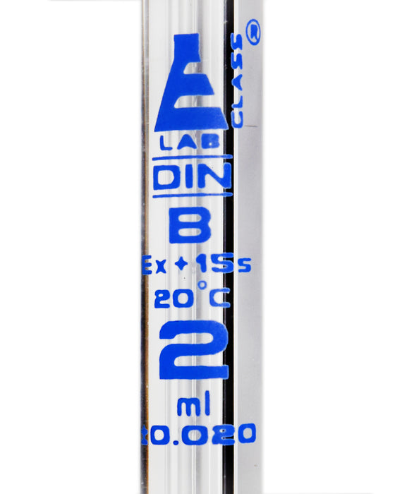 Bulb Form Pipette, 2ml - Class B, Tolerance ±0.020 - Blue Graduations - Color Code, Orange - Borosilicate Glass - Eisco Labs