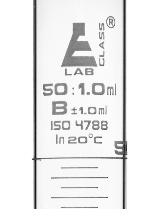 Graduated Cylinder, 50ml - Class B - White Graduations, Hexagonal Base
