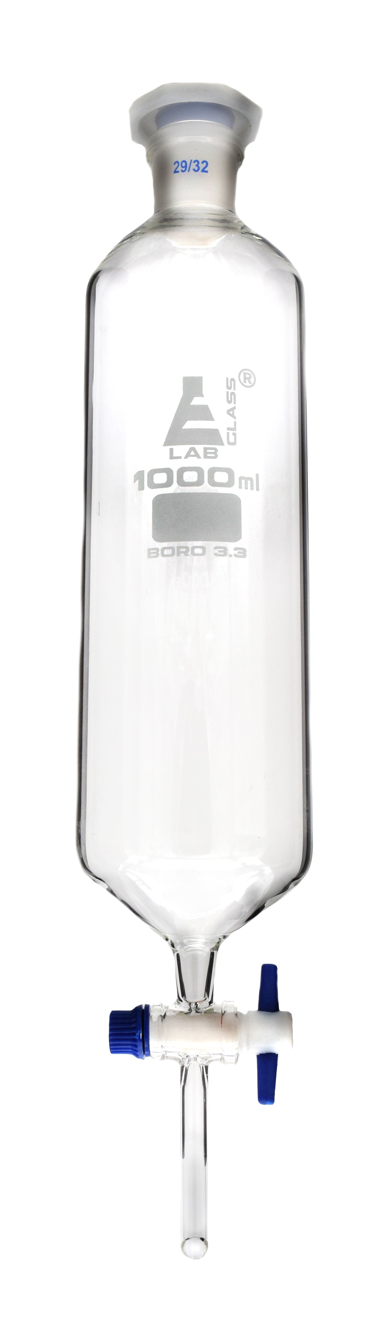 EISCO 500ml Borosilicate Glass Dropping Funnel - PTFE Stopcock With 29/32 Plastic Stopper For Lab Use