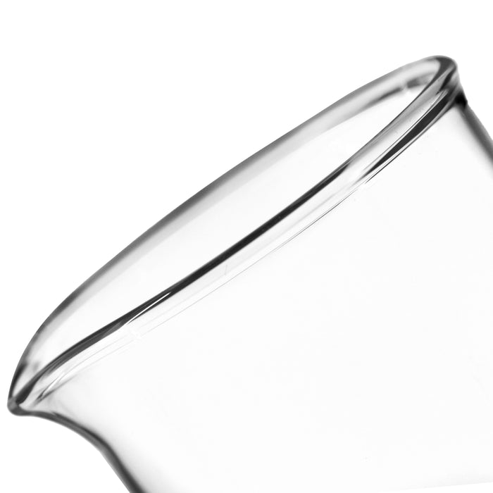 Beaker, 20mL - ASTM - Low Form with Spout - Dual Scale, White Graduations - Borosilicate Glass
