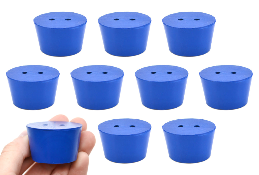 10PK Neoprene Stoppers, 2 Holes - ASTM - Size #8 - 33mm Bottom, 41mm Top, 25mm Length