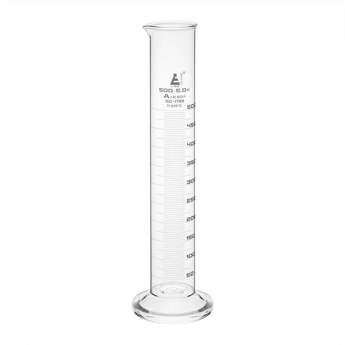 Graduated Cylinder, 500ml - Class A - White Graduations, Round Base