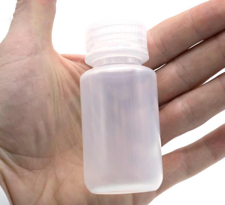 60mL Rigid Plastic Reagent Bottle with Wide Mouth (0.8" ID) and Screw Cap - Polypropylene - Eisco Labs