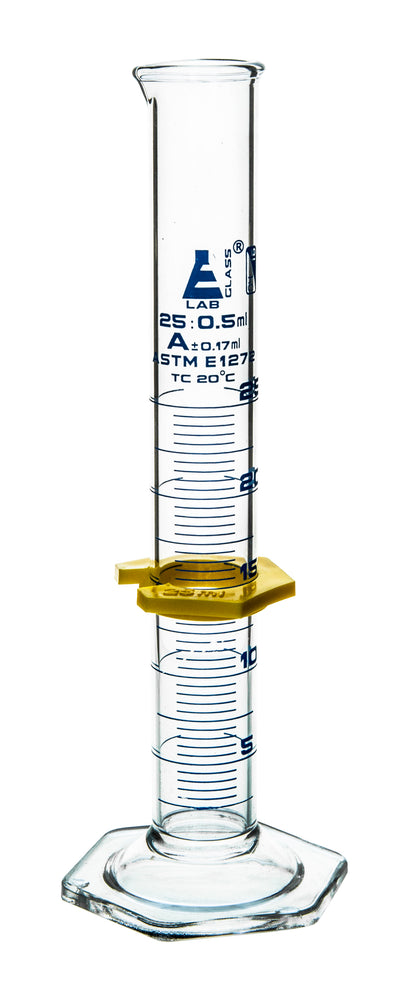 Measuring Cylinder, 25ml - Class A, ASTM - Blue, 0.5ml Graduations - Borosilicate Glass - Eisco Labs