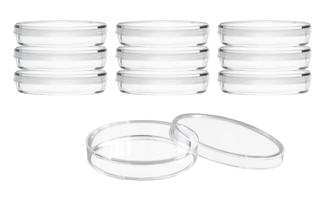 10PK Disposable Petri Dish with Lid - Sterile - 90x14mm - Polystyrene - Triple Vented - Transparent