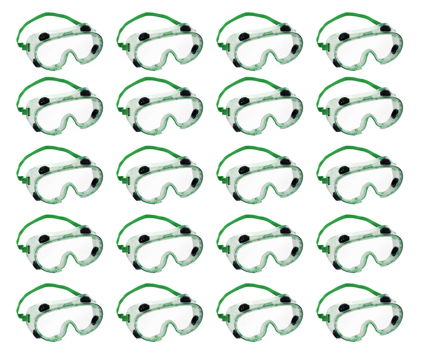 20PK Safety Goggles - Indirect Vent, Anti-Fog - Adjustable Fit