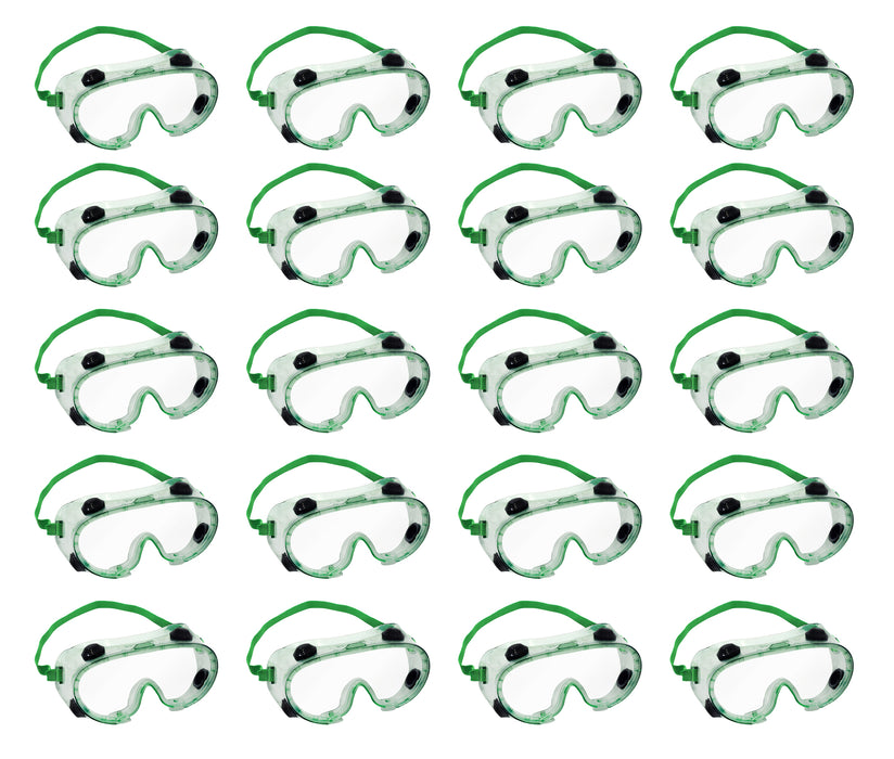 20PK Safety Goggles - Indirect Vent, Anti-Fog - Adjustable Fit