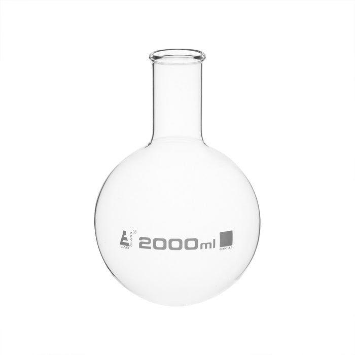 Florence Boiling Flask, 2000ml - Borosilicate Glass - Round Bottom, Narrow Neck, Beaded Rim - Eisco Labs