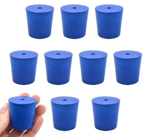 Neoprene Stoppers, 1 Hole - Blue - Size: 31mm Bottom, 36mm Top, 35mm Length - Pack of 10