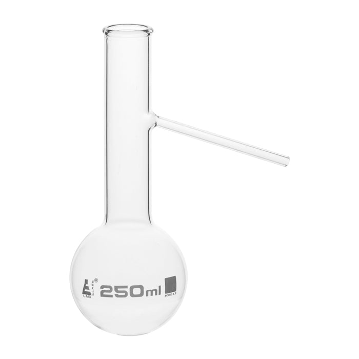 Distilling Flask with Side Arm, 250ml - Borosilicate Glass - Round bottom, Beaded Rim - Eisco Labs