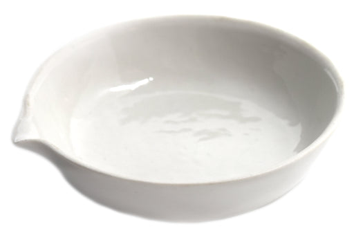 Evaporating Basin - 2.5" (65mm) dia. Porcelain, Flat bottom with Spout - Eisco Labs