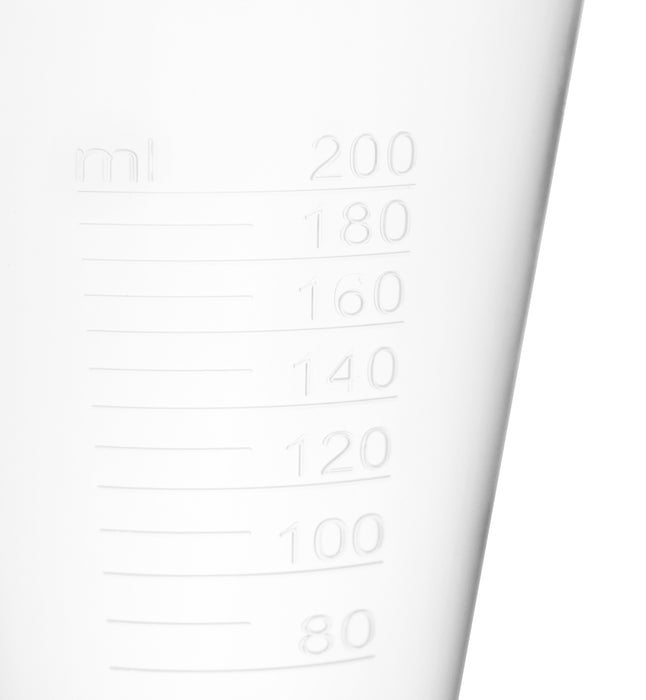 Conical Measure, 200ml - Polypropylene - Raised Graduations - Hexagonal Base