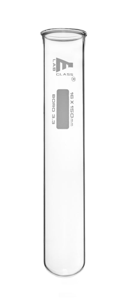 48PK Test Tubes, 20mL, 16x150mm - Rimmed - Marking Spot - Light Wall, 1.2mm Thick - Borosilicate 3.3 Glass