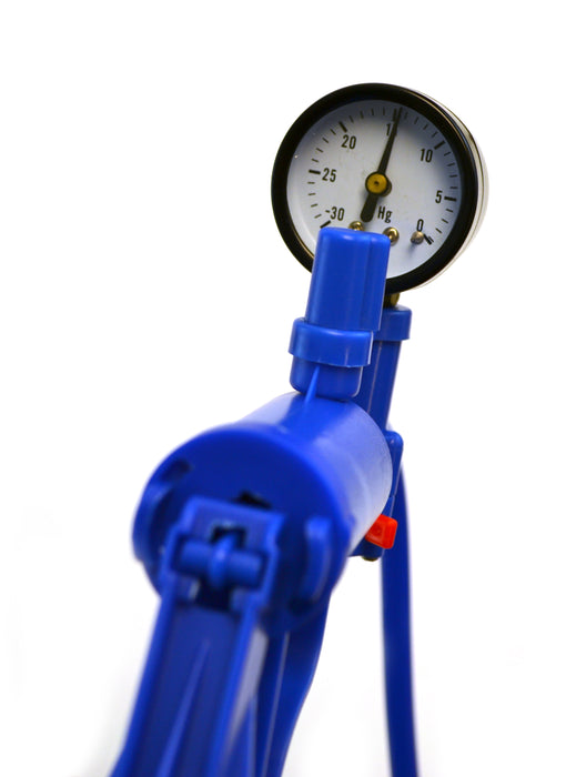 Blue Handheld Vacuum Pump with Gauge and 19.5" Tube - Eisco Labs