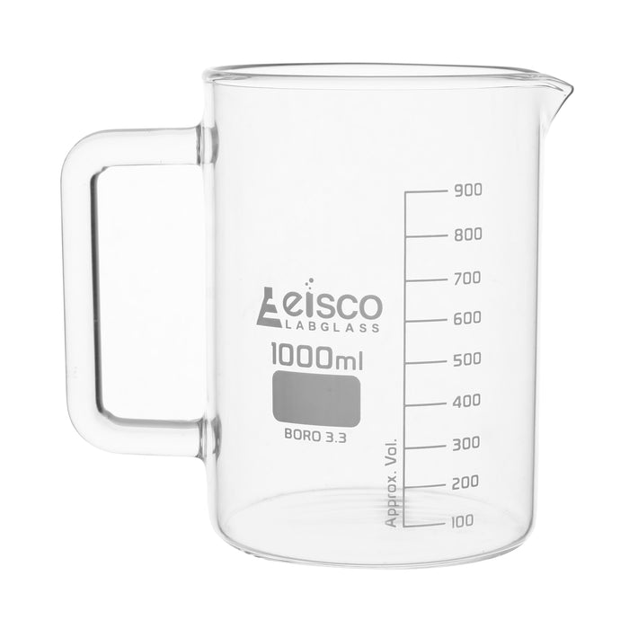 Beaker Mug, 1000mL - Tall Form - Integral Handle - Borosilicate Glass