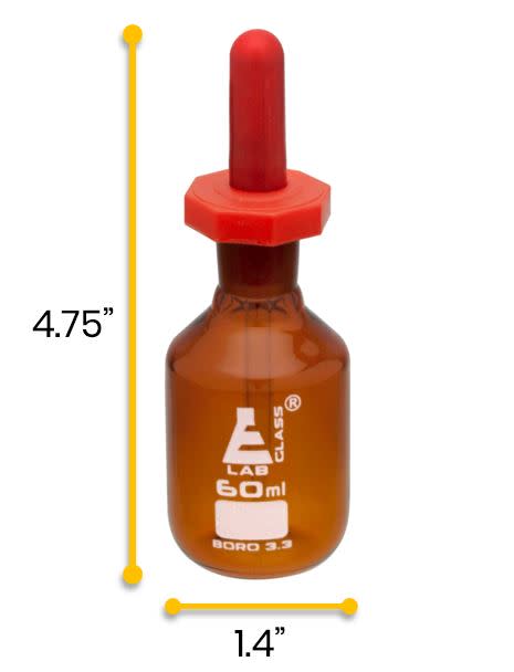 Dropping Bottle, 60ml (2oz) - Eye Dropper Pipette - Amber Borosilicate 3.3 Glass