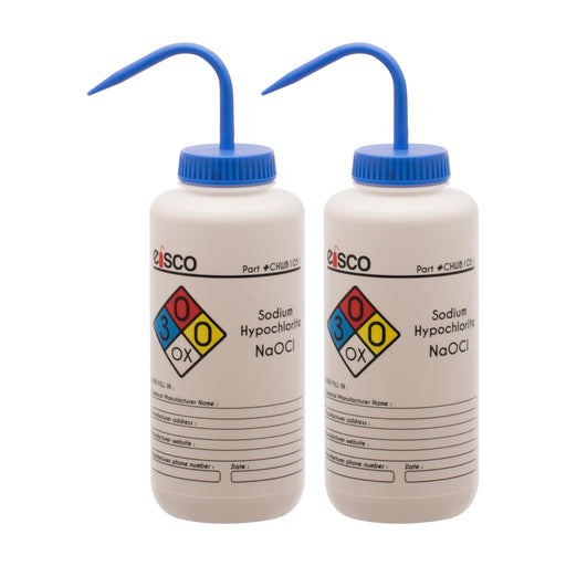 2PK Performance Plastic Wash Bottle,  Sodium Hypochlorite (Bleach), 1000 ml - Labeled (4 Color)