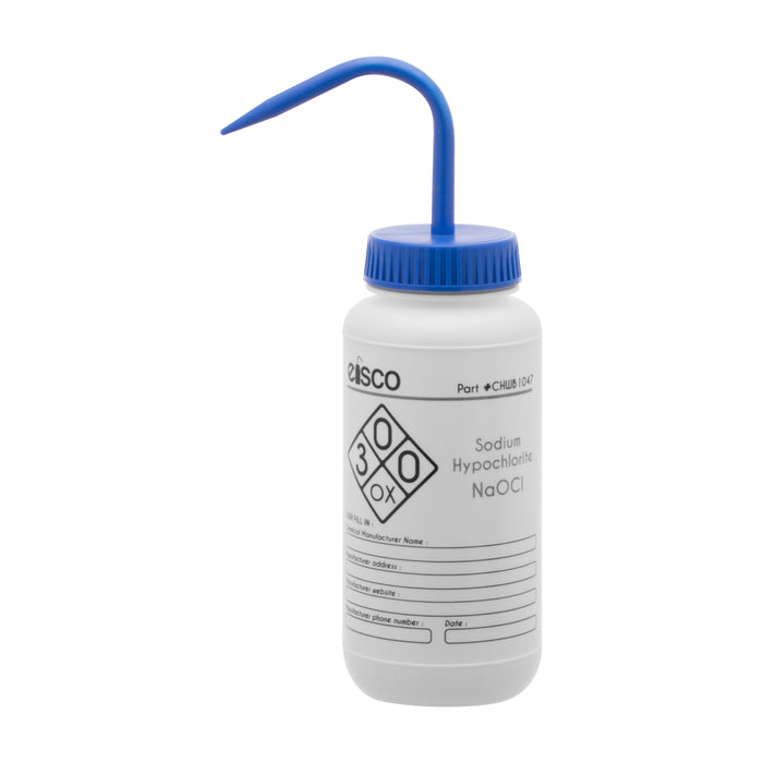 Performance Plastic Wash Bottle,  Sodium Hypochlorite (Bleach), 500 ml - Labeled (2 Color)