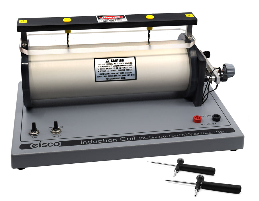 Induction Coil - 100mm Spark - Fully Adjustable Vibrator System - Includes 2 Pointer Electrodes and Mounted 4mm Sockets - Eisco Labs