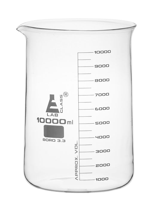 Beaker, 10,000ml - Low Form, White Graduations - Borosilicate Glass