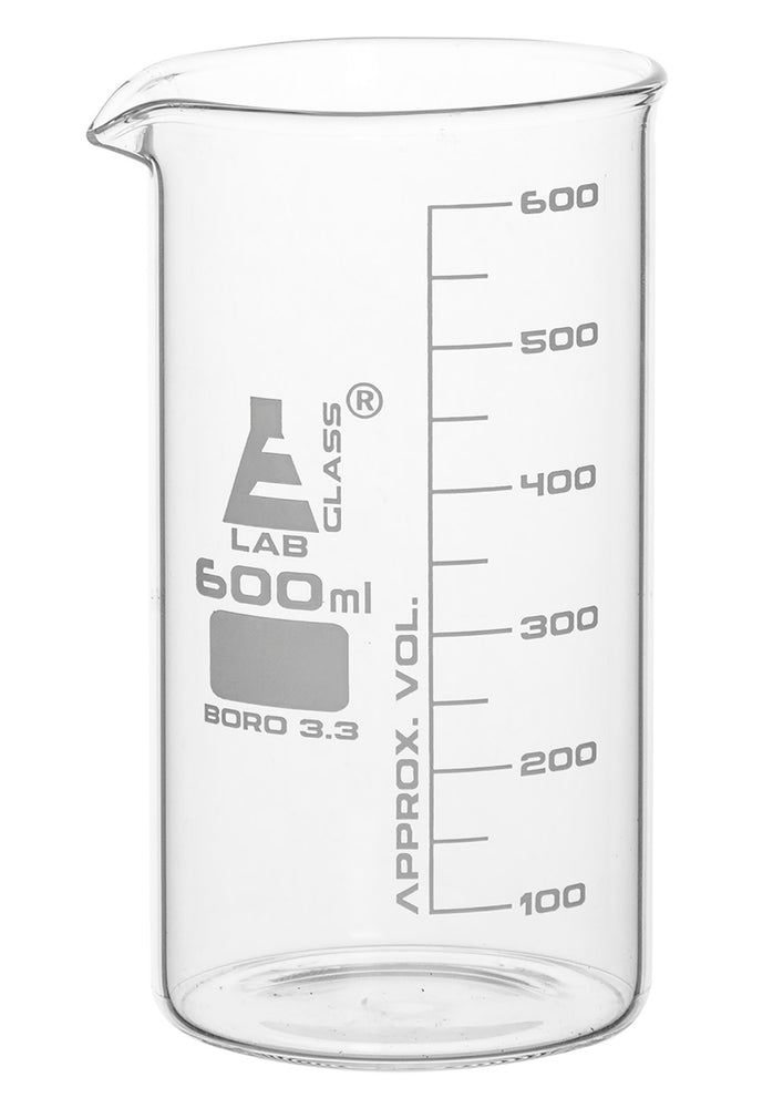 Beaker, 600ml - Tall Form - White Graduations - Borosilicate Glass