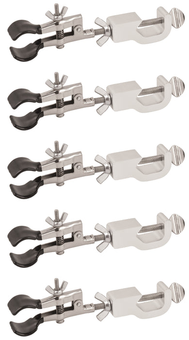 5PK Burette/Test Tube Clamp with Bosshead - PVC Coated Round Jaws, Opens up to 45mm