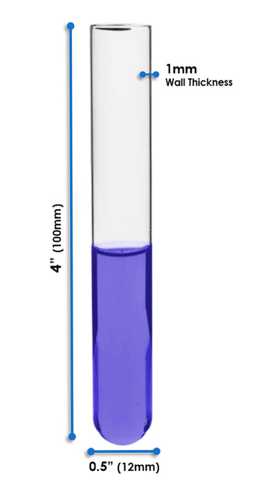 100PK Test Tubes, 7mL, 12x100mm - Rimless - Light Wall, 1mm Thick - Borosilicate 3.3 Glass