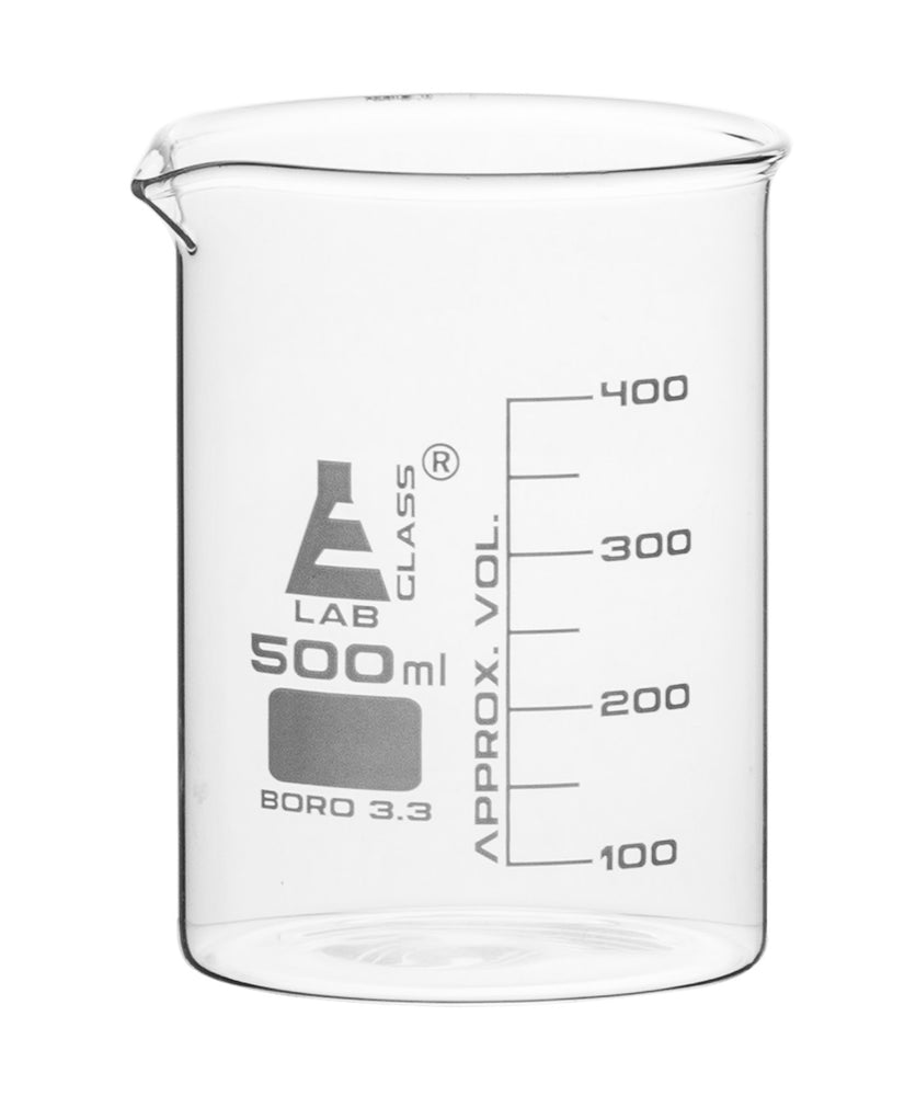 Beaker, 500ml - Low Form - 50ml Graduations - Borosilicate Glass