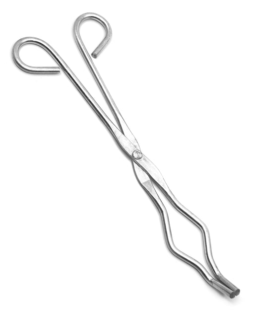 Crucible Tongs with Bow- Straight, Serrated Tips - Metal - 9.5" long - Eisco Labs