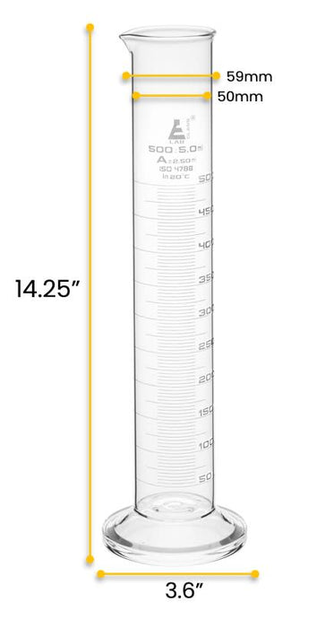 Graduated Cylinder, 500ml - Class A - White Graduations, Round Base