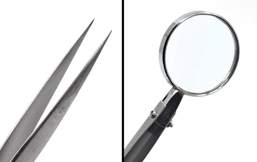 Forceps with Built-In Magnifying Glass, 5" - Fine Tips