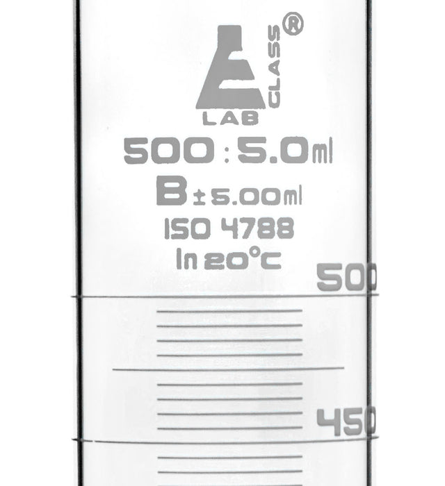 Graduated Cylinder, 500ml - Class B - White Graduations, Round Base