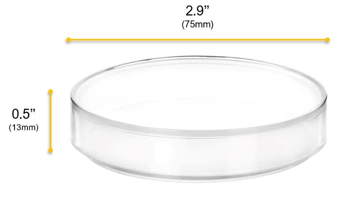 Petri Dish - 2.9" Diameter, 0.5" Depth - Polypropylene Plastic