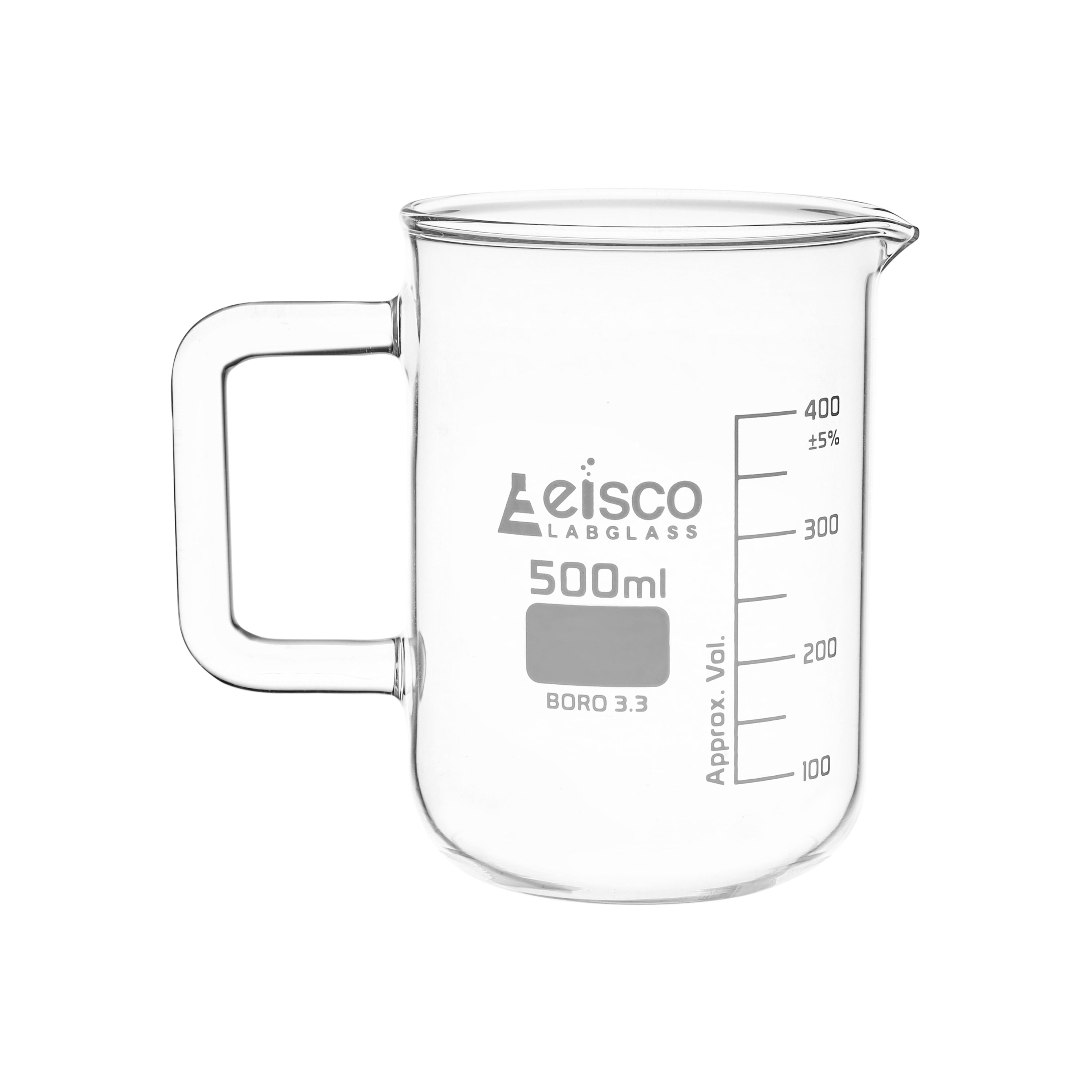 Beaker Mug 500mL Tall Form Integral Handle Borosilicate Glass
