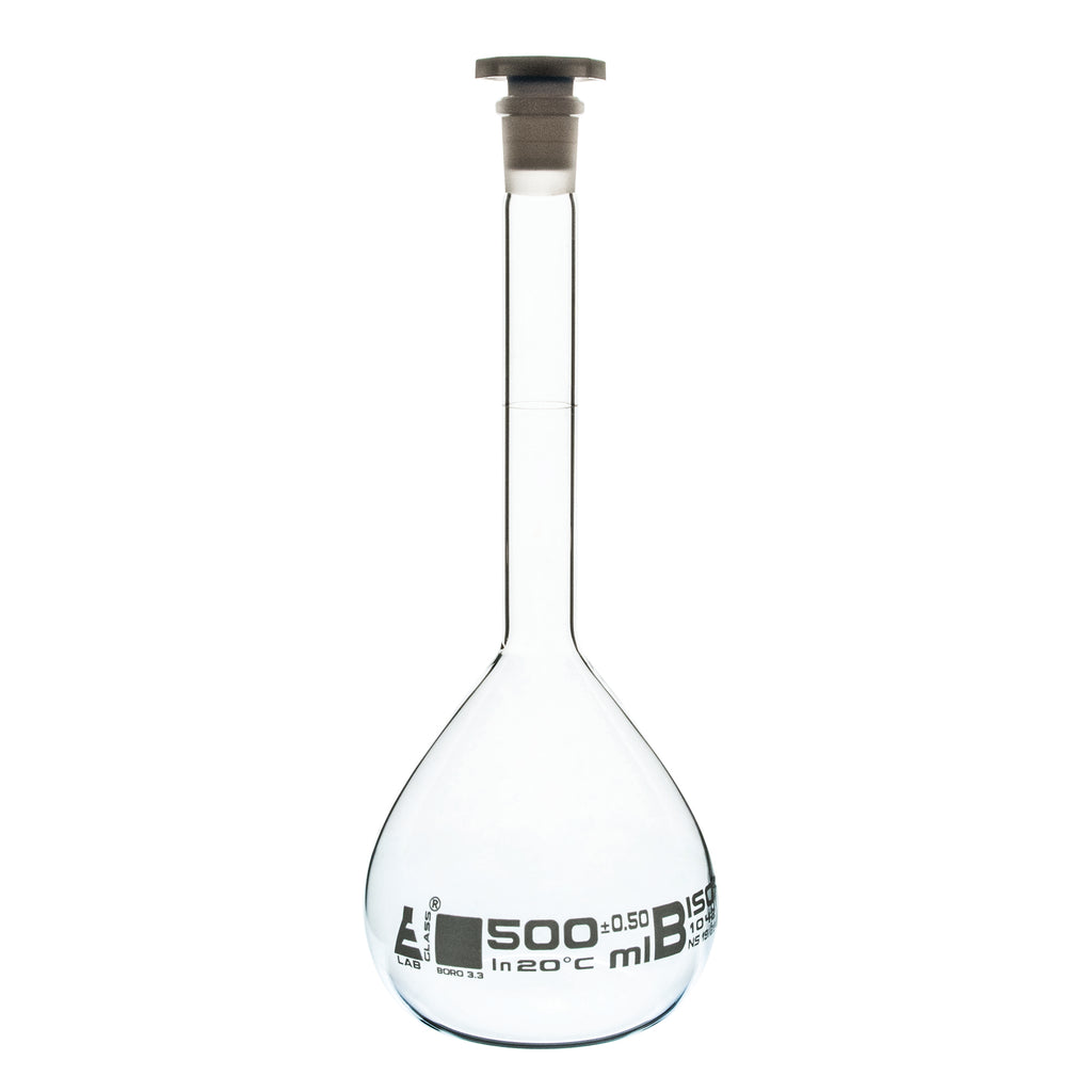 Volumetric Flask, 500ml - Class B - 19/26 Polyethylene Stopper