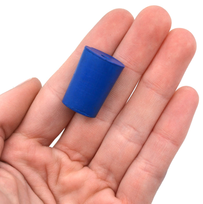 Neoprene Stoppers, 1 Hole - Blue - Size: 15mm Bottom, 18mm Top, 24mm Length - Pack of 10