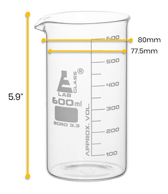 Beaker, 600ml - Tall Form - White Graduations - Borosilicate Glass