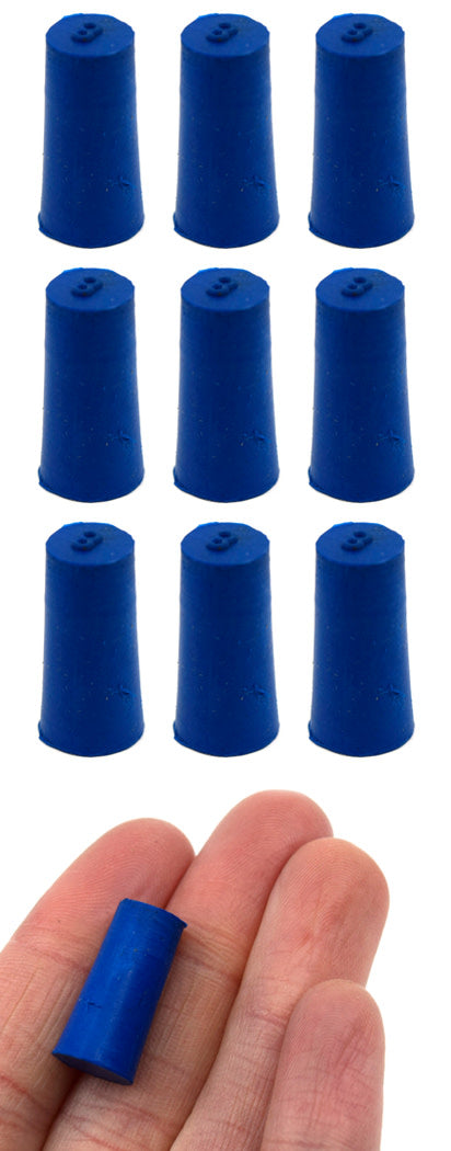 Neoprene Stoppers, Solid Blue - Size: 8mm Bottom, 10.5mm Top, 20mm Length - Pack of 10