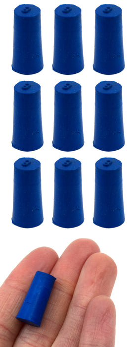 Neoprene Stoppers, Solid Blue - Size: 8mm Bottom, 10.5mm Top, 20mm Length - Pack of 10