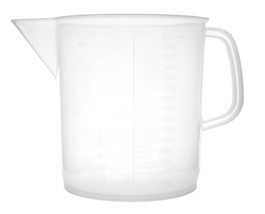 Measuring Jug, 3000ml - Short Form, Euro Design - Polypropylene Plastic - Raised Graduations