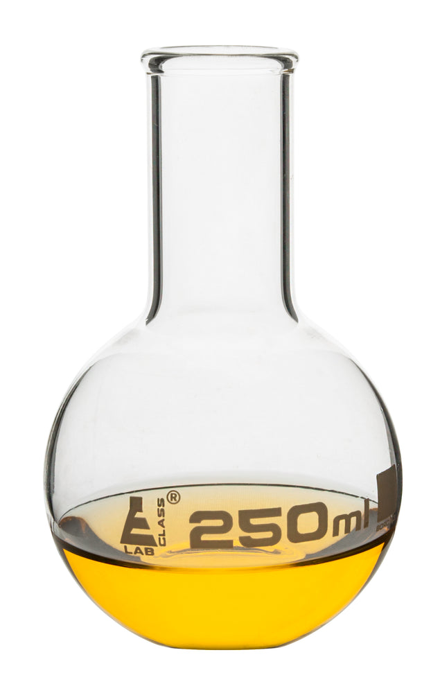 Boiling Flask, 250ml - Borosilicate Glass - Flat Bottom, Narrow Neck - Eisco Labs
