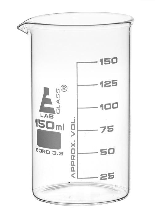 Beaker, 150ml - Tall Form - White Graduations - Borosilicate Glass
