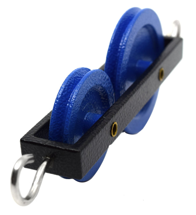 Double Long Pulley, 2" Diameter / 1.5" Diameter - Mounted in a Heavy Duty Metal Frame - Eisco Labs