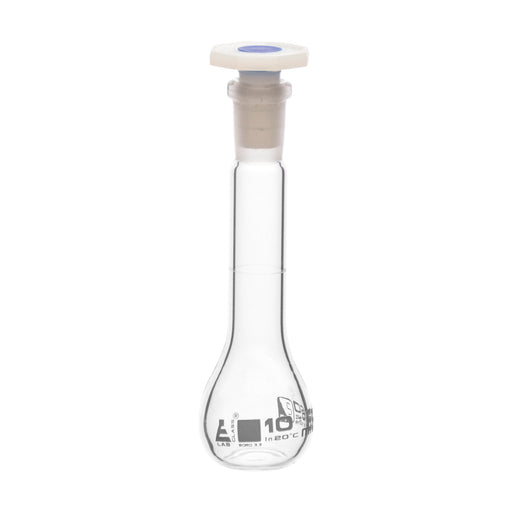 Volumetric Flask, 10ml - Class B - 10/19 Polyethylene Stopper, Borosilicate Glass - White Graduation, Tolerance ±0.050 - Eisco Labs