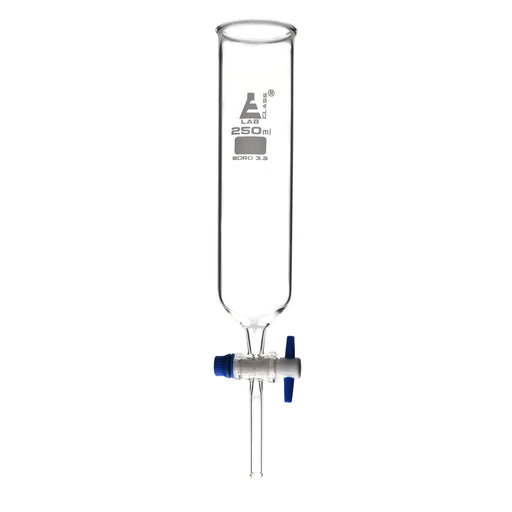 Dropping Funnel, 250ml - PTFE Key Stopcock, Open Top, Cylindrical - Ungraduated - Cylindrical, Borosilicate Glass - Eisco Labs