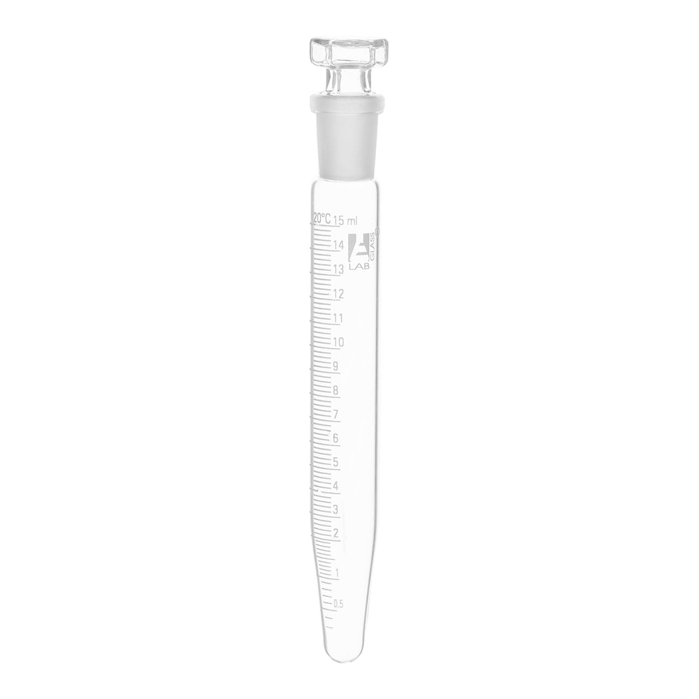 Centrifuge Tube with Glass Stopper, 15mL - Conical, 15x140mm - 0.2mL Graduations - Borosilicate Glass