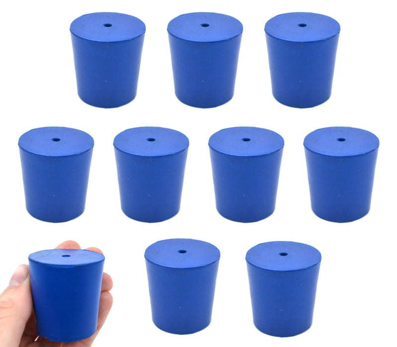 Neoprene Stoppers, 1 Hole - Blue - Size: 33mm Bottom, 38mm Top, 38mm Length - Pack of 10