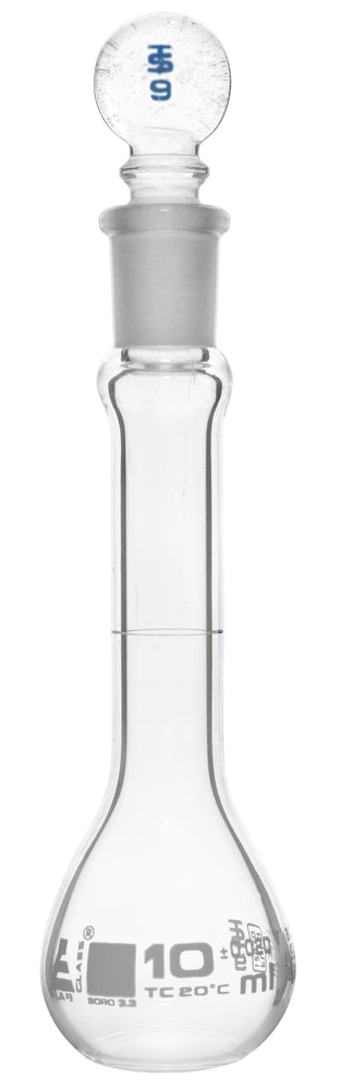 Volumetric Flask, 10ml - Class A, ASTM - Tolerance ±0.020 ml - Glass Stopper -  Single, White Graduation - Eisco Labs
