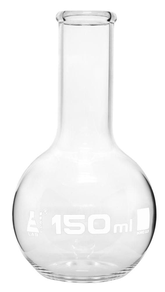 Boiling Flask, 150ml - Borosilicate Glass - Flat Bottom, Narrow Neck - Eisco Labs